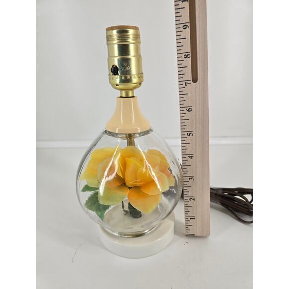 Boho Retro Glass Globe Lamp – Yellow Rose Flower Base Nightstand Accent Light - Picture 2 of 5